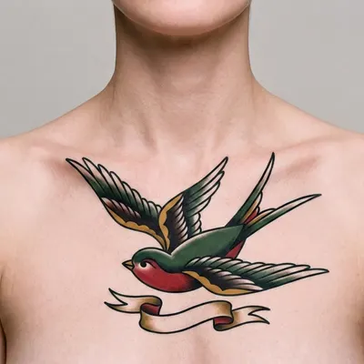 american traditional tattoo on a light-skinned chest