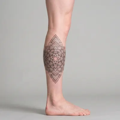 geometric tattoo on a light-skinned leg