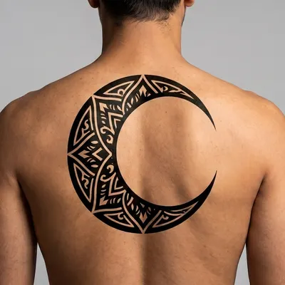 blackwork tattoo on a medium-skinned back