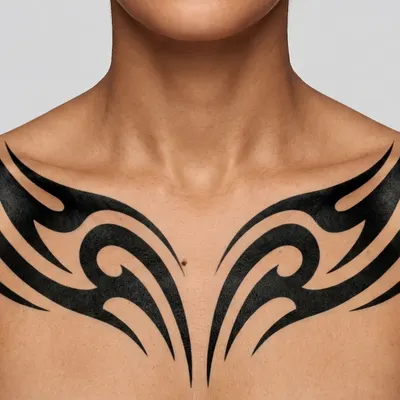 tribal tattoo on a medium-skinned chest